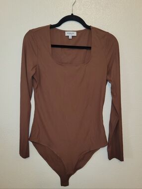 Gilli Square Neck Long Sleeve Bodysuit - Brown Size Large